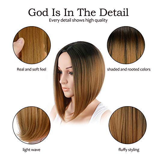 BARSDAR 14" Girl’s Short Bob Hair Wigs Straight Synthetic Dark Roots Ombre Colorful Christmas Cosplay Daily Party Wig for Women